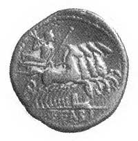 denar, Aw: Roma ROMA X LABEO, Rw: Q. FABIO jupiter w kwadrydze, Fabia 1, Craw. 273/I.