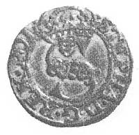 szeląg 1580, Olkusz, Aw: S pod koroną i napis, R