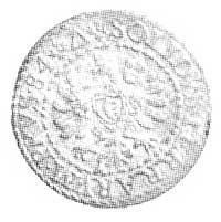 szeląg 1584, Malbork, Aw: S pod koroną i napis, 