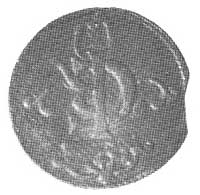 szeląg 1650, Wschowa, Aw: Monogram pod koroną, R