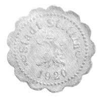 50 fenigów 1920, Szczecin, Aw: Głowa gryfa i napis, Rw: Nominał i napis, (moneta zastępcza - cynk).
