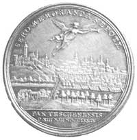 medal z okazji pokoju cieszyńskiego 1779, Aw: Panorama Cieszyna, Rw: Scena alegoryczna na tle kraj..