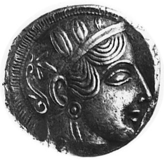 ATTYKA- ATENY, tetradrachma (449-413 p.n.e.), Aw: Głowa Ateny w hełmie z grzebieniem, zdobionym trzemalistkami oliwnymi, Rw: Sowa stojąca w prawo z obróconą głową