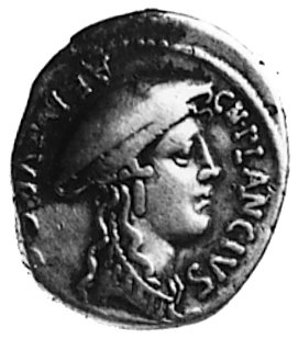 Cn. Plancius (55 p.n.e.), denar, Aw: Głowa Diany