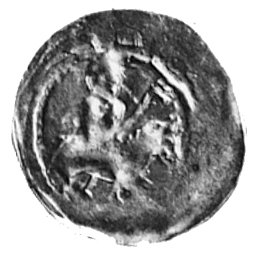 denar, Aw: Rycerz na koniu, Rw: Walka rycerza z lwem, Str.44b, Gum.232, 0.33 g., bardzo rzadki denar opisywanydawniej jako moneta Władysława Laskonogiego