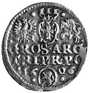 trojak 1606, Kraków, Aw: Popiersie i napis, Rw: Herby i napis, Kurp. 1353 R5, Wal.XCV, T.8