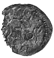 denar 1596, Wschowa, Aw: Orzeł, Rw: Herb Wschowy