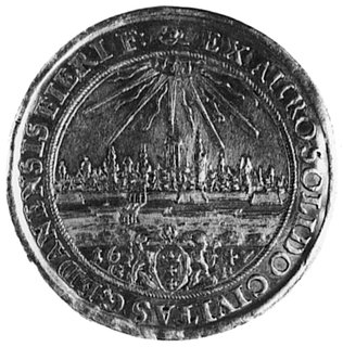 dwudukat (donatywa) 1647, Gdańsk, Aw: Popiersie i napis, Rw: Panorama Gdańska i napis, Fr.21, H-Cz. 1865 R2,Kurp.239 R3, 6.93 g., ładna stara patyna