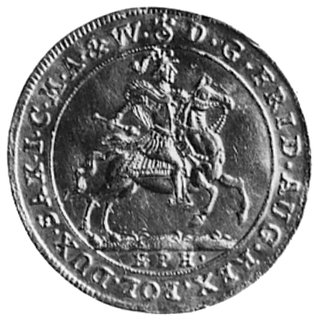 dukat 1702, Lipsk, Aw: Król na koniu i napis, Rw