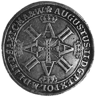 talar 1702, Lipsk, Aw: Krzyż z monogramem i napis, Rw: Tarcza herbowa i napis, Dav. 1613, Merseb. 1433, ładna starapatyna