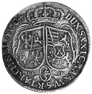 gulden 1704, Drezno, Aw: Popiersie i napis, Rw: Tarcze herbowe i napis, Dav.819