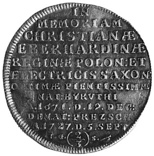 gulden 1727, Drezno, Aw: Napis, Rw: Cyprys i napis, Dav.828, wybity z okazji śmierci królowe]