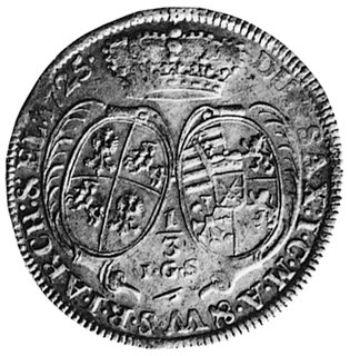 1/3 talara 1725, Drezno, Aw: Popiersie i napis, Rw: Tarcze herbowe i napis, Merseb. 1605