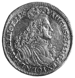 szóstak 1702, Lipsk, Aw: Popiersie i napis, Rw: Tarcze herbowe i napis, Merseb.1652