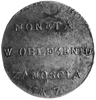 2 złote 1813, Zamość, Aw: Napis, Rw: Dwie gałązki i napis, Plage 126, moneta powstała przez przebicie 2 złotówki typPlage 123