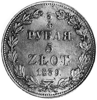 3/4 rubla=5 złotych 1839, Warszawa, Aw: Orzeł ca