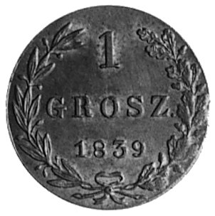 1 grosz 1839, Petersburg, Aw: Orzeł carski, R: Nominał w wieńcu, nowe bicie z 1859 roku
