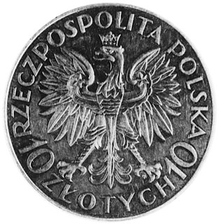 10 złotych 1933, Romuald Traugutt, na awersie napis: PRÓBA, srebro, wybito 100 sztuk, 22.11 g.