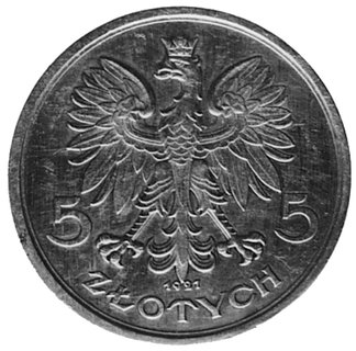 5 złotych 1927, Nike, na awersie napis: PRÓBA, srebro, wybito 81 sztuk, 18.41 g., minimalne rysy w tle monety