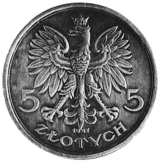5 złotych 1927, Nike, na awersie napis: PRÓBA, s