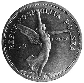 5 złotych 1928, Bruksela (bez znaku mennicy), rant gładki, napis: 29 ESSAI, nikiel, 13.58 g., nakład nieznany