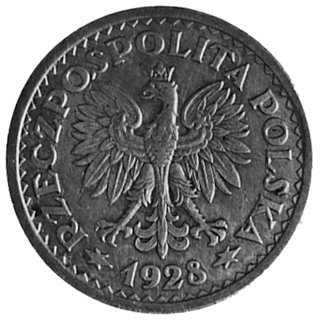 1 złoty 1928- Wieniec z liści i owoców, bez napisu: PRÓBA, wybito 2 sztuki, miedź 6.95 g.
