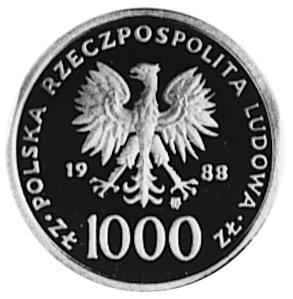 1.000 złotych 1988, Warszawa- Jan Paweł II, wybito 1.000 sztuk, złoto 3.1 g.