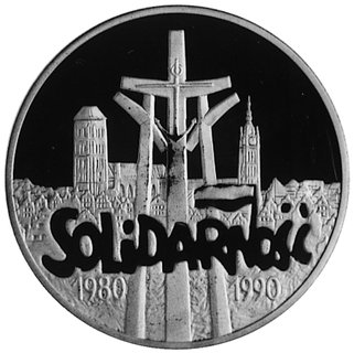 200.000 złotych 1990, Warszawa- 10-lecie Solidarności, wybito 1001 sztuk, złoto 39 mm, 31,1 g.