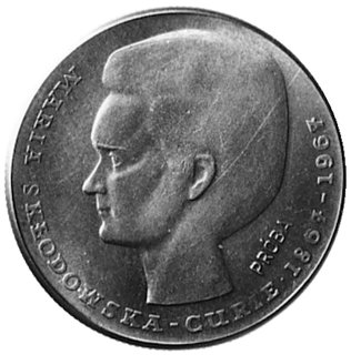 10 złotych 1967- Profil Marii Skłodowskiej-Curie, na rewersie wypukły napis: PRÓBA, wybito 500 sztuk, nikiel 10.70g.