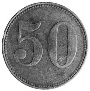 50 fenigów b.d., Leszno, Aw: Nominał, w otoku napis: STADT LISSA/ POSEN, Rw: Nominał, Menzel 8324.3, cynk25.1 mm