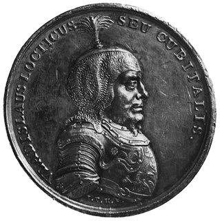medal Holzhaeussera ze świty królewskiej- Władysław Łokietek, Aw: Popiersie króla i napis, Rw: Napis, Racz.598,H-Cz.3420 R3, srebro 45.0 mm, 43.52 g.