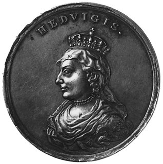 medal Holzhaeussera ze świty królewskiej- Jadwiga, Aw: Popiersie królowej i napis, Rw: Napis, Racz.601, H-Cz.3423R3, srebro 45.0 mm, 41,12 g.