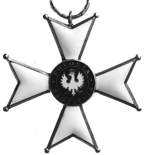 krzyż Orderu Odrodzenia Polski 1918 IV klasy (bez wstążki), tombak złocony i emaliowany 54 x 54 mm, drobnepęknięcia emalii