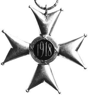 krzyż Orderu Odrodzenia Polski 1918 IV klasy (bez wstążki), tombak złocony i emaliowany 54 x 54 mm, drobnepęknięcia emalii