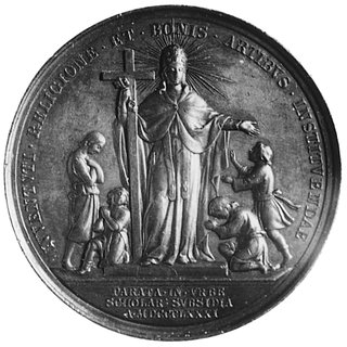 medal z roku 1881- Leon XIII (1878-1903), Aw: Popiersie papieża, w otoku napis, Rw: Stojący papież z krzyżemw ręku, wokół czworo dzieci, poniżej i w otoku napisy, Montenegro 103, brąz 37.73 g.
