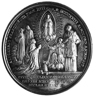 medal z roku 1923- Pius XI (1922-1939), Aw: Popiersie papieża, poniżej sygn. MISTRUZZI, w otoku napis, Rw: Scenareligijna, poniżej i w otoku napisy, srebro 34.47 g., w oryginalnym pudełku