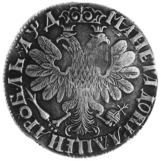 Piotr I 1689-1725, rubel 1704, Aw: Popiersie, w otoku napis, Rw: Orzeł dwugłowy, w otoku napis i data, Uzdenikow453