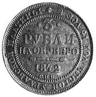 3 ruble platynowe 1842, Petersburg, Fr.143, Uzdenikow 395, uszkodzenia w tle i na rancie