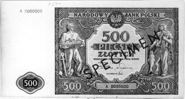 500 złotych 15.01,1946, Ser.A 0000000, po obu st