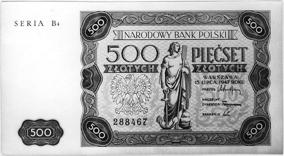 500 złotych 15.07.1947, Seria B4 288467, Pick 132, Parchimowicz 31b.III