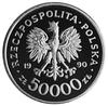 50.000 złotych, 1990, Warszawa- 10-lecie Solidarności, wybito 1001 sztuk, złoto 7.7 g.