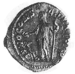 denar, Aw: Popiersie w prawo i napis: IVLIA MAMEA AVG, Rw: Stojąca Junona trzyma berło i paterę