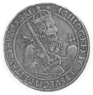 talar 1630, Toruń, Aw: Popiersie w zbroi i koronie oraz napis, Rw: Herb Torunia i napis, Gum.1425, Dav.4371,odmiana