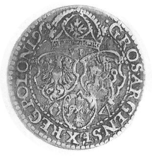 szóstak 1596, Malbork, Aw: Popiersie z dużą głową i w zbroi oraz napis, Rw: Tarcze herbowe i napis, Gum.1151,Kurp. 1431 R4