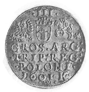 trojak 1601, Kraków, Aw: Popiersie w koronie w lewo i napis, Rw: Herby i napis, Kop.LII.2 -R-, Wal.XCI