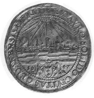 3 dukaty 1647, Gdańsk (donatywa), Aw: Popiersie w koronie i napis, Rw: Panorama Gdańska i napis, H-Cz. 1865 R2,Kurp.247 R3, na awersie punca D wpisana w romb, 10.04 g.