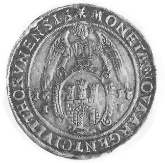 talar 1637, Toruń, Aw: Półpostać króla w zbroi, koronie i napis, Rw: Herb Torunia i napis, Gum.1611, Dav.4374,odmiana napisu
