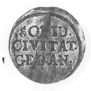 szeląg 1688, Gdańsk, Aw: Monogram, Rw: Napis, Gum.2040, Kurp.1261 R2, moneta nie spotykana w tym staniezachowania