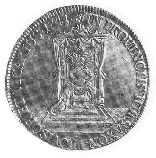 półtalar wikariacki 1741, Drezno, Aw: Król na koniu i napis, Rw: Tron i napis, Merseb. 1698, Kop.304.I.l -R-