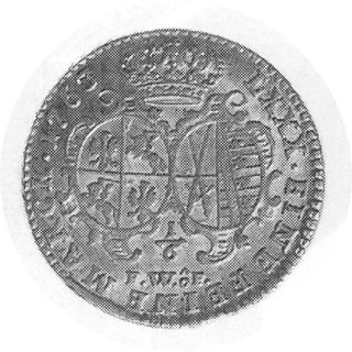 1/6 talara 1763, Lipsk, Aw: Popiersie i napis, Rw: Wielopolowa tarcza herbowa i napis, Gum.2275, Merseb. 1759